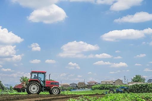 トラクターと田んぼの写真